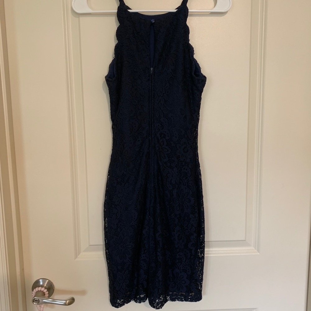 form fitting navy homecoming dress